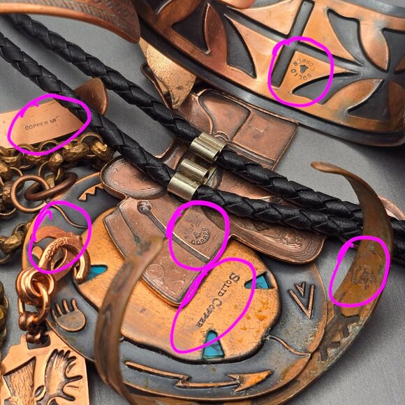 VTG Southwestern Copper & Turquoise Jewelry Equestrian Western Signed Lot of 7 - Picture 8 of 11
